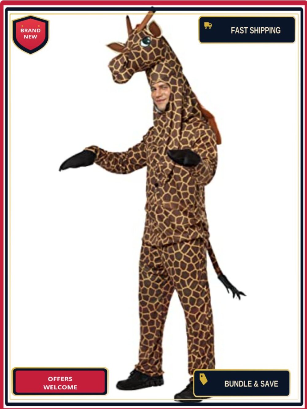 Adult Giraffe Costume 3-Piece Shirt Pants Headpiece One Size Fits Most